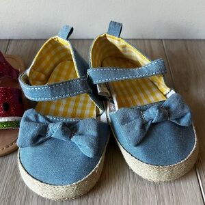 Chambray espadrille style baby shoe with bow and Velcro straps - 12-18 months